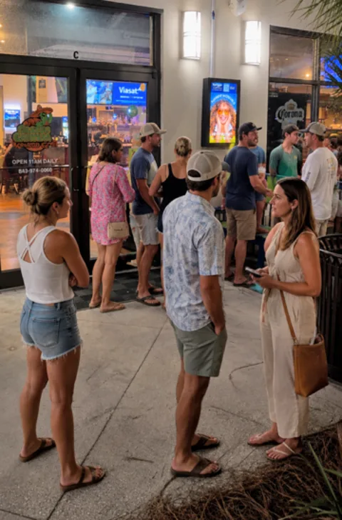 Evening crowd at a CDS display