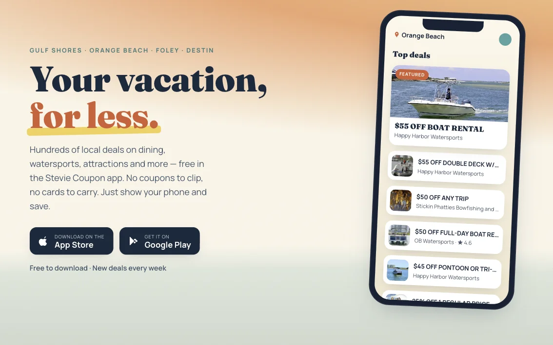 The Stevie Coupon app — hundreds of local Gulf Coast deals